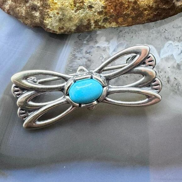 Carolyn Pollack Sterling Sleeping Beauty Turquoise Open Bow Brooch For Women - Picture 5 of 9